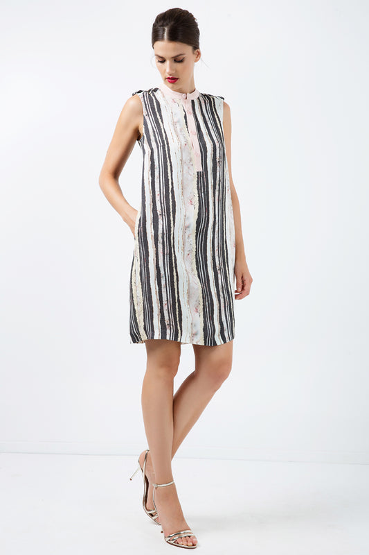Conquista Φόρεμα midi Aμάνικο Casual Όρθιο γιακά Εμπριμέ Μπεζ C181-067-74