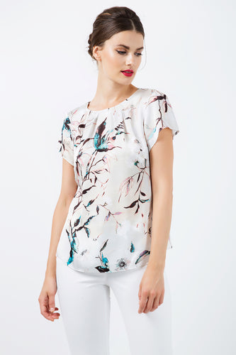 Short Sleeve Print Satin Top