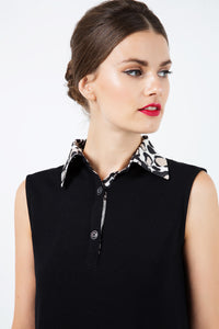 Silk Blend Sleeveless Top with Polo Collar