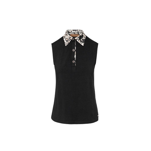 Silk Blend Sleeveless Top with Polo Collar