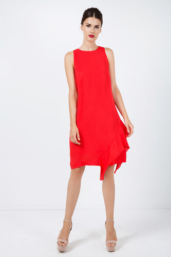 Frill Detail Red Sleeveless Dress