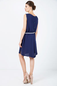 Solid Colour Straight Dress with Belt