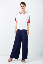 Load image into Gallery viewer, White Short Sleeve Top with Red and Blue Detail