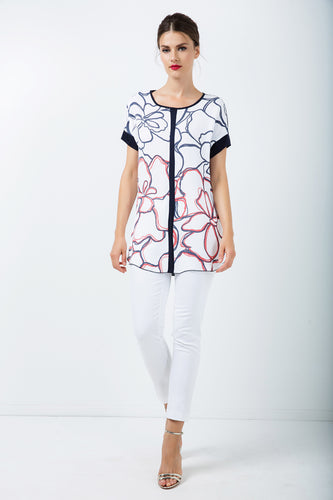 Panel Detail Short Sleeve print Top