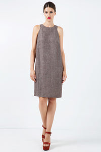 Sleeveless Brown Linen Sack Dress