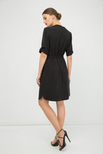 Load image into Gallery viewer, Straight Black Tencel Dress with Belt Detail