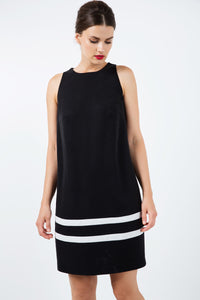 Black Sleeveless Dress with White Stripe Detail