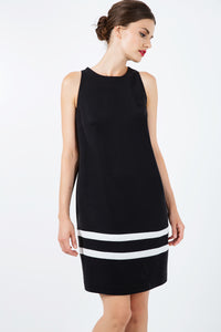 Black Sleeveless Dress with White Stripe Detail