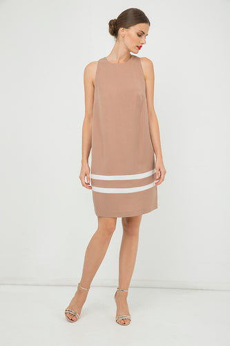 Solid Colour Sleeveless Dress with White Stripe Detail
