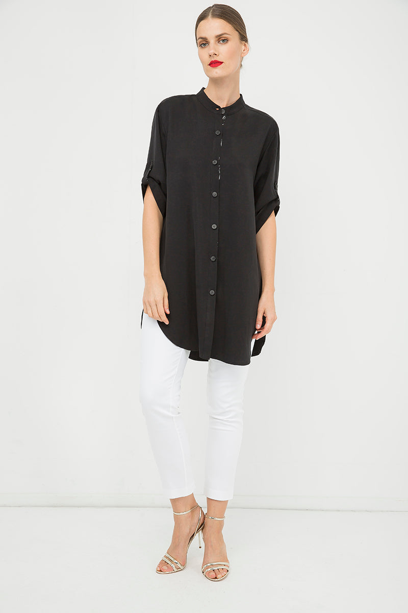 Long Black Shirt with Print Detail