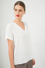 Load image into Gallery viewer, Cream V Neck Top with Metallic Motif
