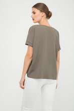 Load image into Gallery viewer, Khaki V Neck Top with Metallic Motif