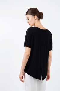 Black Short Sleeve Top with Foil Print