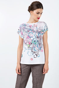 Boat Neckline Top with Multicoloured Print