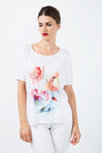 Load image into Gallery viewer, White Jersey Top with Multicoloured Print