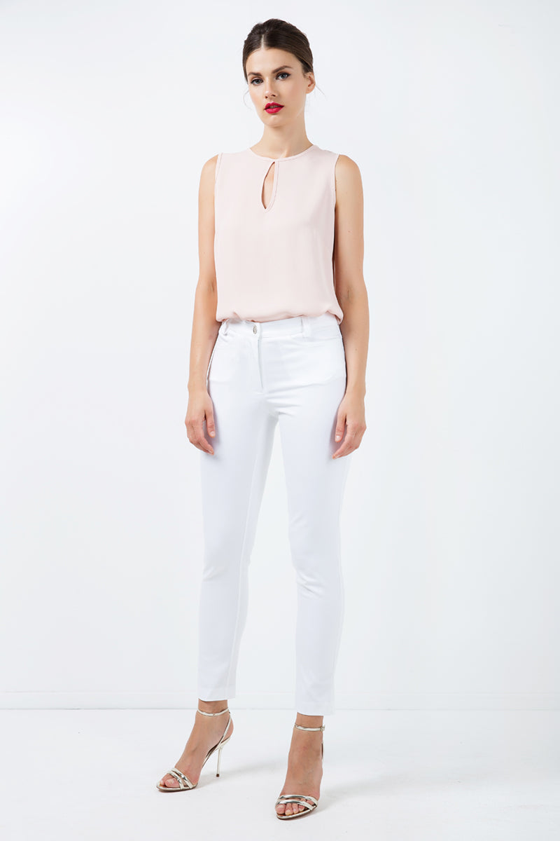 Long Fitted Gabardine Pants in White