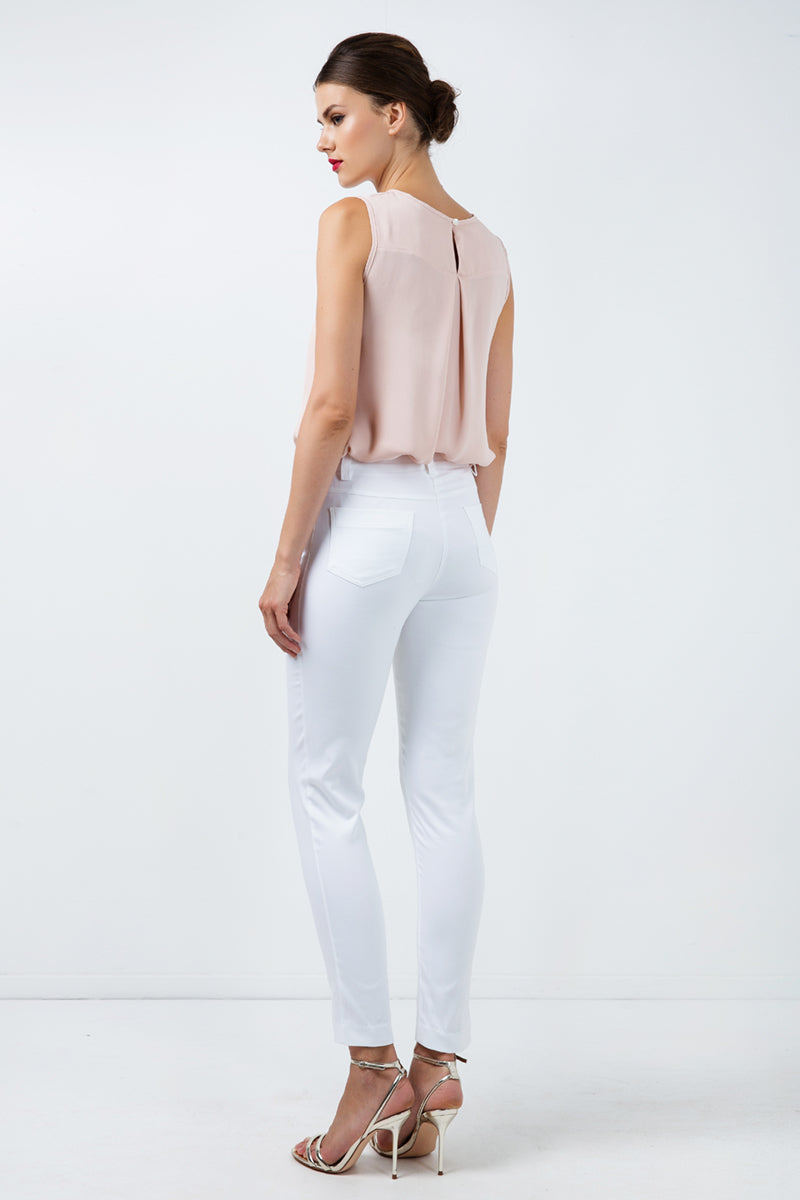 Long Fitted Gabardine Pants in White