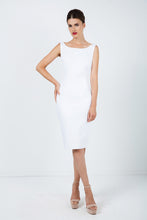 Load image into Gallery viewer, Women&#39;s Sleek White Cotton-Blend Gabardine Sheath Dress with Lining