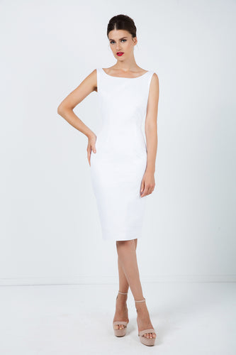 Women's Sleek White Cotton-Blend Gabardine Sheath Dress with Lining