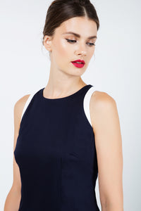 Navy Blue Sleeveless dress with Contrast Detail
