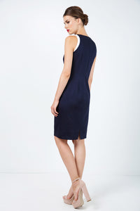 Navy Blue Sleeveless dress with Contrast Detail