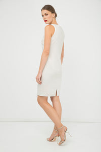 Sand Colour Sleeveless dress with Contrast Detail