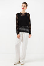 Load image into Gallery viewer, Black Knit Top with Semi Sheer Stripes