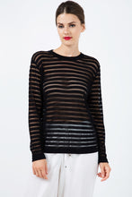 Load image into Gallery viewer, Black Knit Top with Semi Sheer Stripes