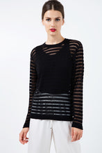 Load image into Gallery viewer, Black Knit Top with Semi Sheer Stripes