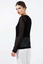 Load image into Gallery viewer, Black Knit Top with Semi Sheer Stripes