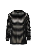 Load image into Gallery viewer, Black Knit Top with Semi Sheer Stripes