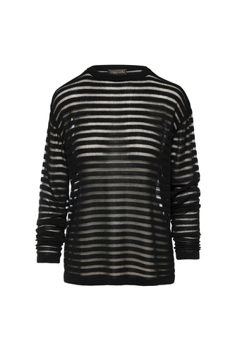 Black Knit Top with Semi Sheer Stripes