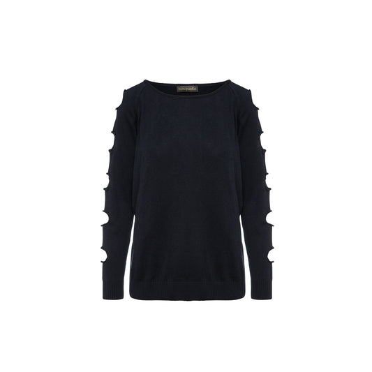 Hole Detail Loose Blue Sweater