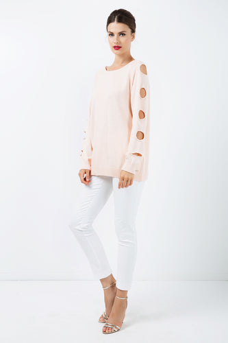 Hole Detail Loose Apricot Sweater