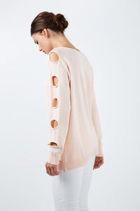 Hole Detail Loose Apricot Sweater