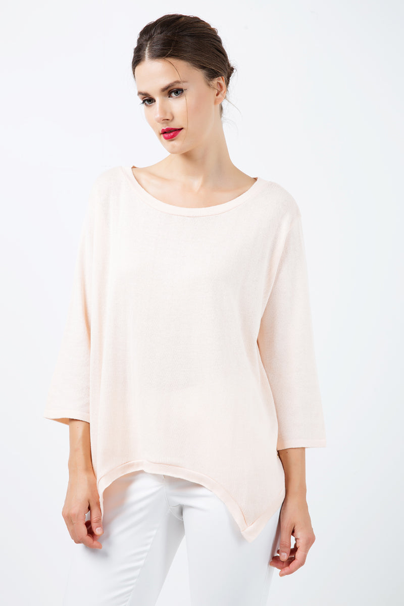 Knit Cotton Top with an Uneven Hemline