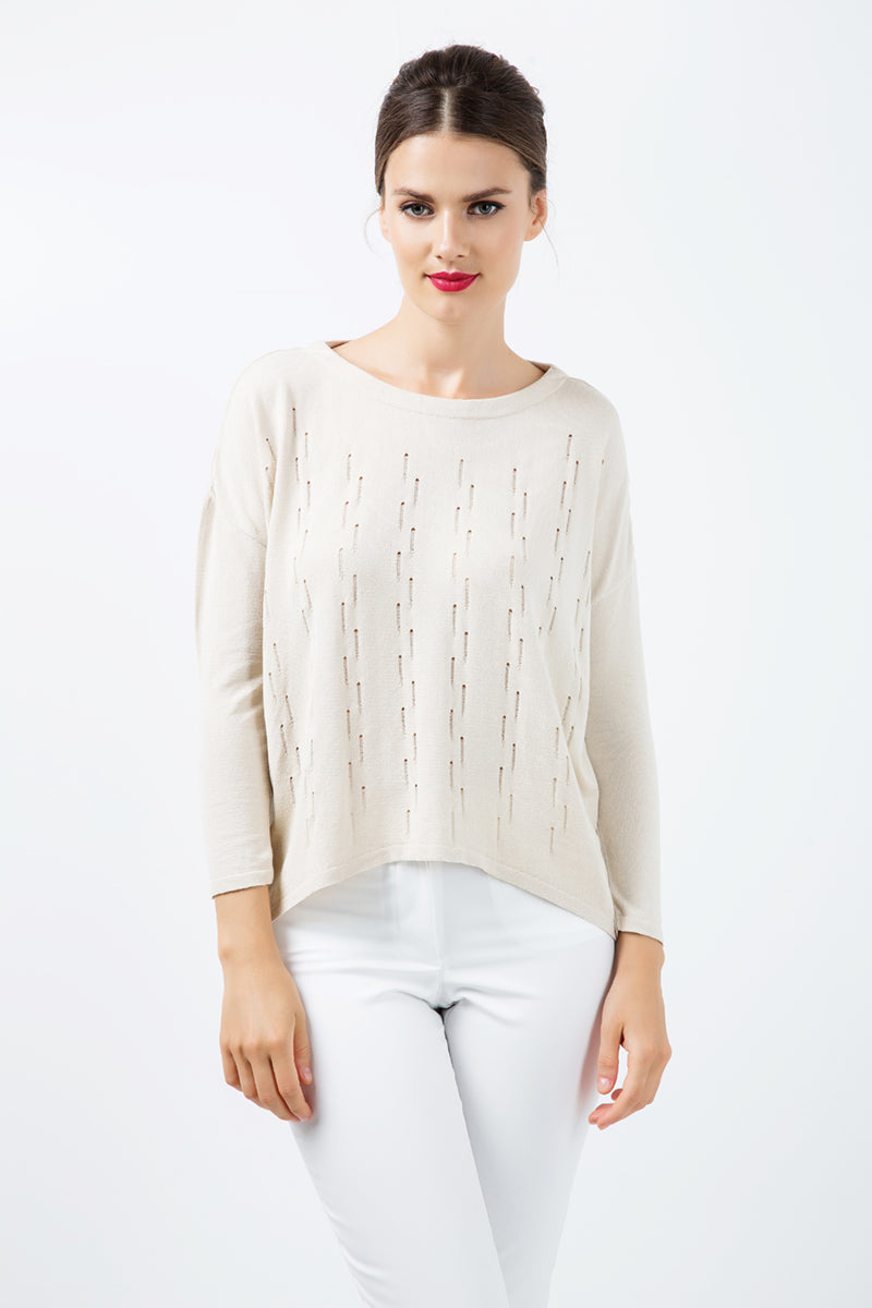Long Sleeve Knit Top with Uneven Hemline