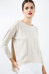 Long Sleeve Knit Top with Uneven Hemline