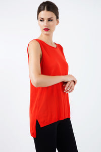 Sleeveless Knit Top with Uneven Hemline