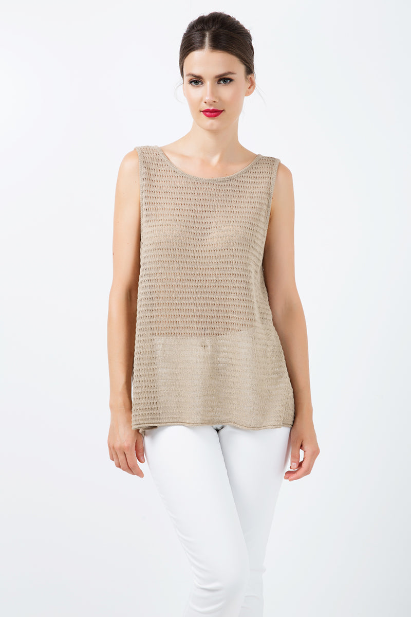Conquista Μπλούζα Αμάνικη Casual Πλεκτή Μονόχρωμη Μπέζ C181-218-51