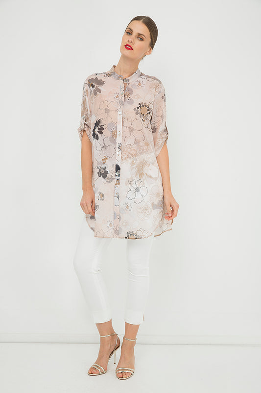 Conquista Πουκάμισο Μακρύ Casual Τυπωμενο Floral Εμπριμέ Μπέζ C181-300-01
