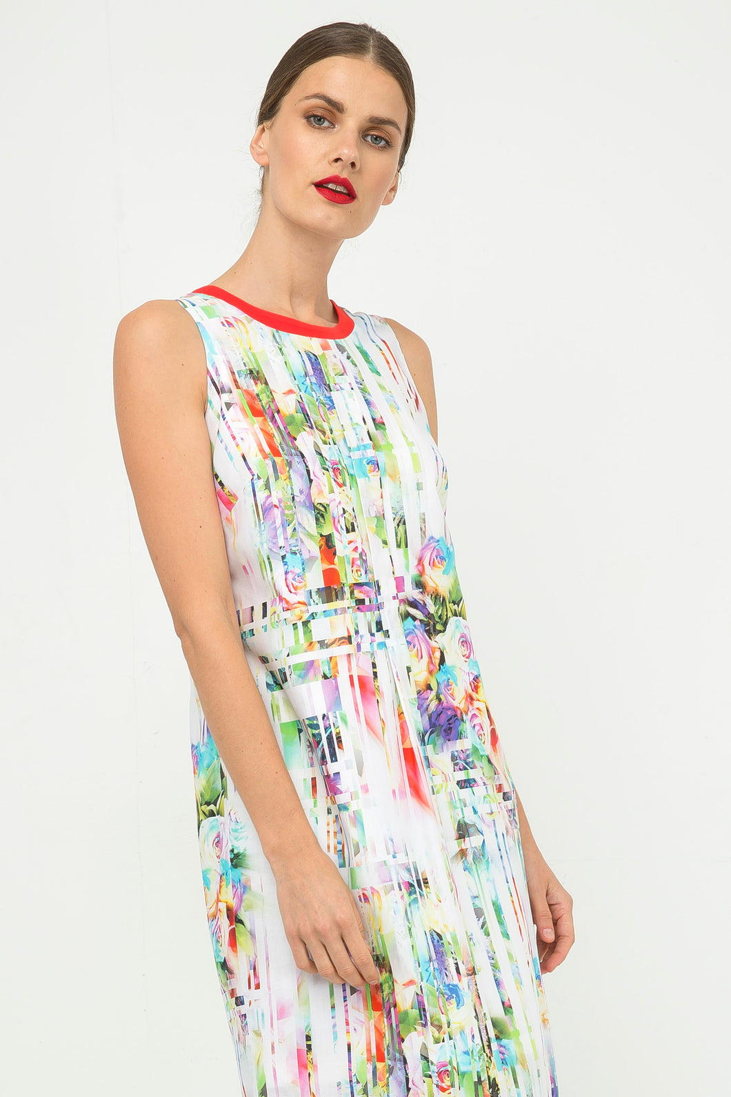 Pleat Detail Sleeveless Print Dress