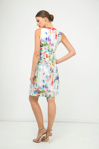 Pleat Detail Sleeveless Print Dress