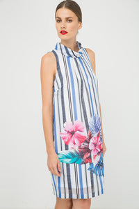 Print Sleeveless Dress with Upright Collar