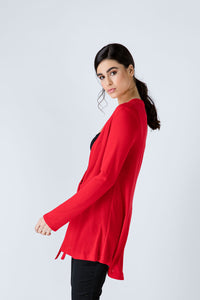 Red Open Front Linen Cardigan