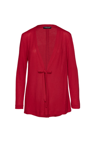 Red Open Front Linen Cardigan