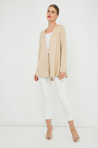 Beige Open Front Linen Cardigan