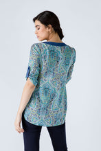 Load image into Gallery viewer, Print Poplin Top with Petrol Blue Trim