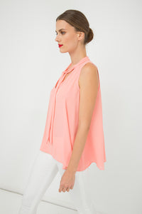 Peach Sleeveless Tie Detail Top