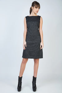 Women's Modern Charcoal Grey Sheath Dress with Polyester-Viscose Blend and Full Viscose Lining